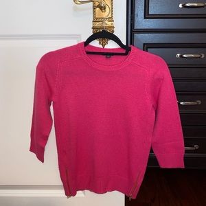 Pink Wool 3/4 Sleeve Ann Taylor Sweater with Gold Zipper Detail